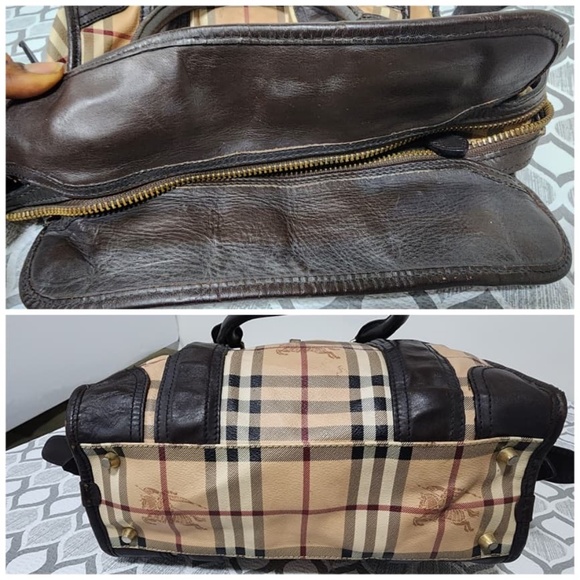 Authentic Burberry Haymarket Check Portrait Minford Tote Bag Beige/Chocolate Bro - Picture 6 of 16